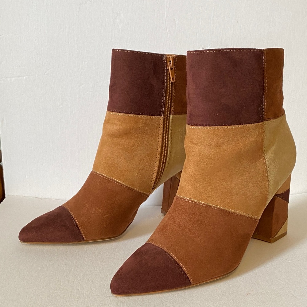 Madden Girl Patchwork Ankle Heeled Boots.